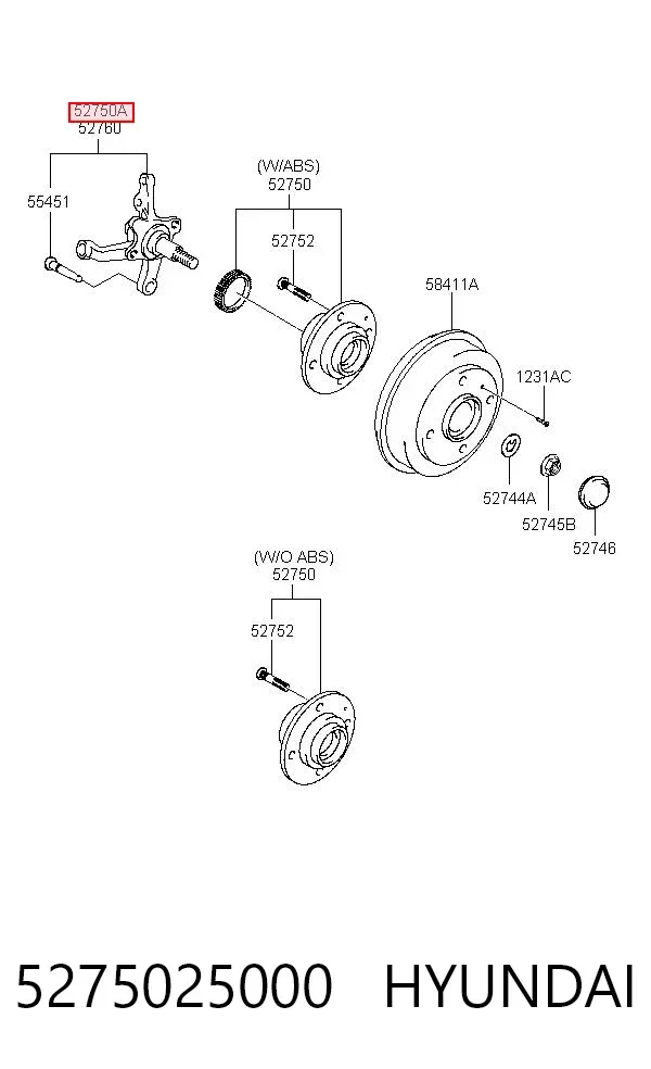 Цапфа задняя левая 5275025000 Hyundai/Kia
