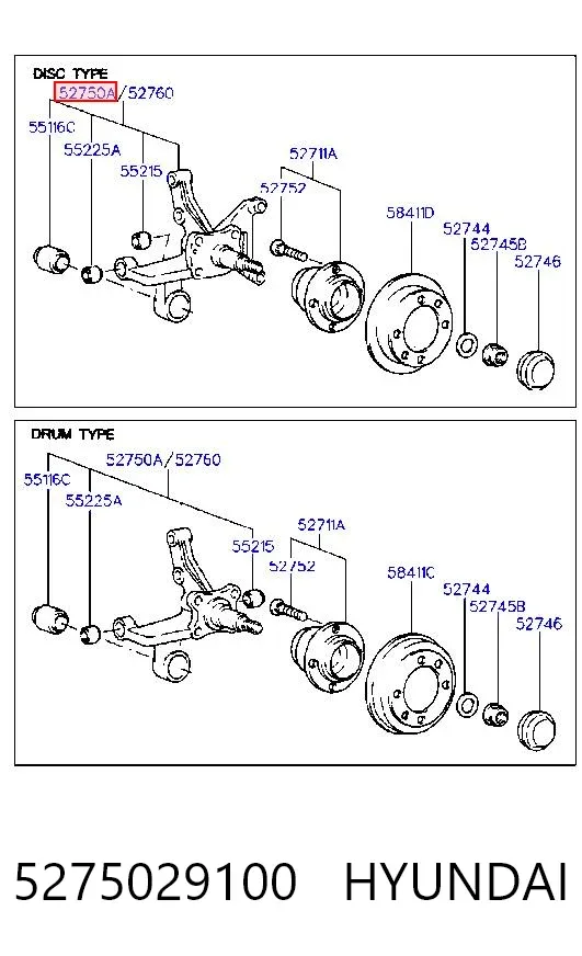 Цапфа задняя левая 5275029100 Hyundai/Kia