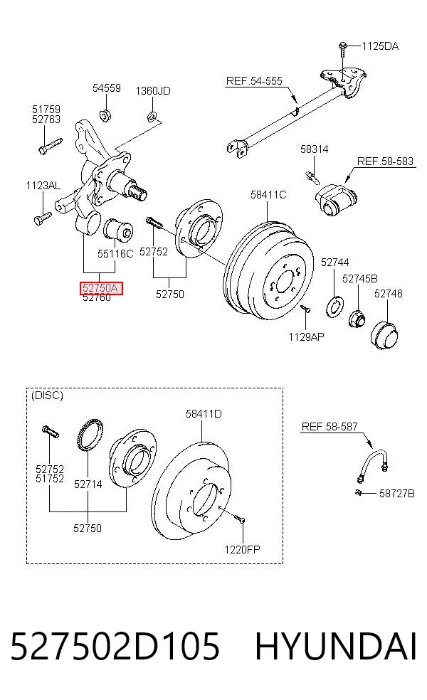 Цапфа задняя левая 527502D105 Hyundai/Kia