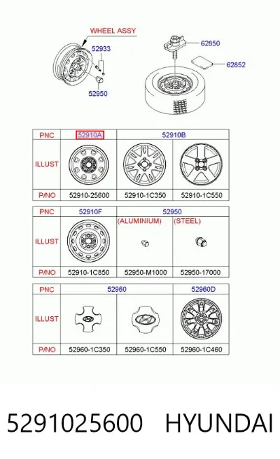 Диски колесные стальные (штампованные) HYUNDAI 5291025600