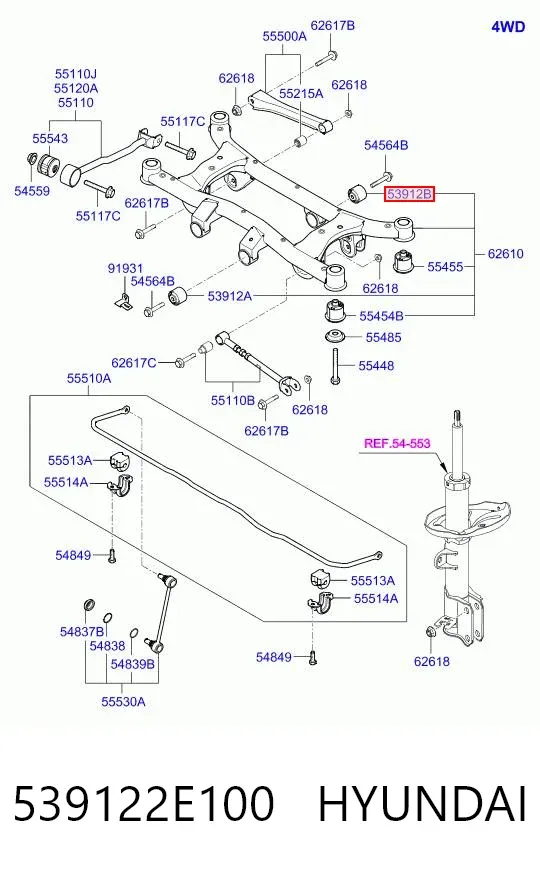 Сайлентблок задней балки 539122E100 Hyundai/Kia