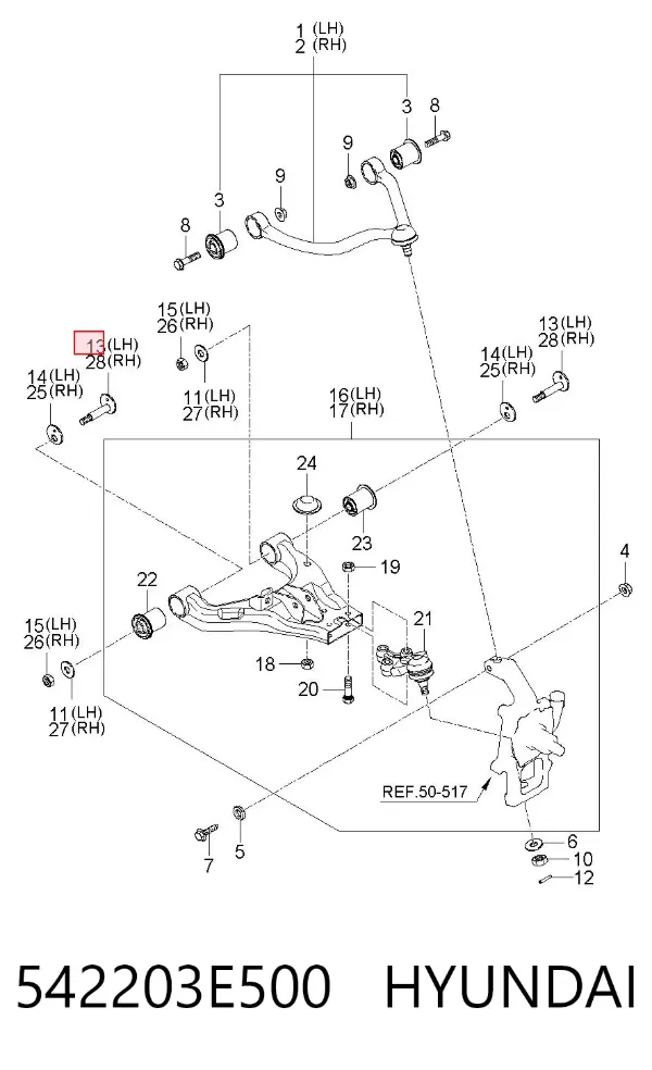 Болт нижнего рычага 542203E500 Hyundai/Kia