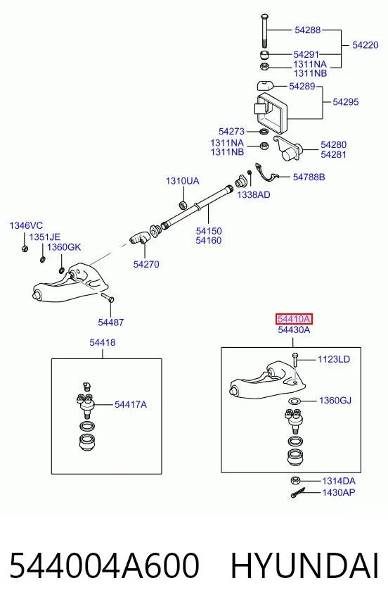 Рычаг передней подвески верхний левый 544004A600 Hyundai/Kia
