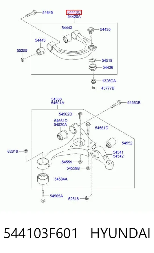 Рычаг передней подвески верхний левый 544103F601 Hyundai/Kia
