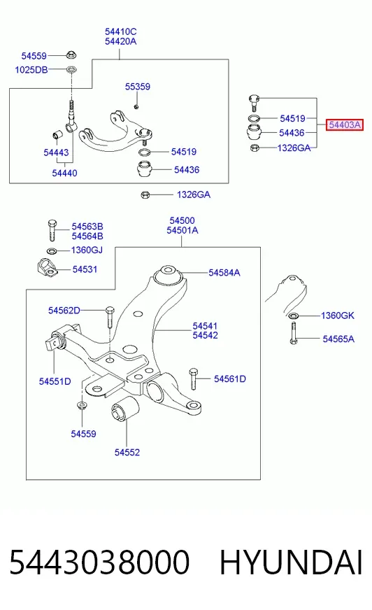Верхняя шаровая опора 5443038000 Hyundai/Kia