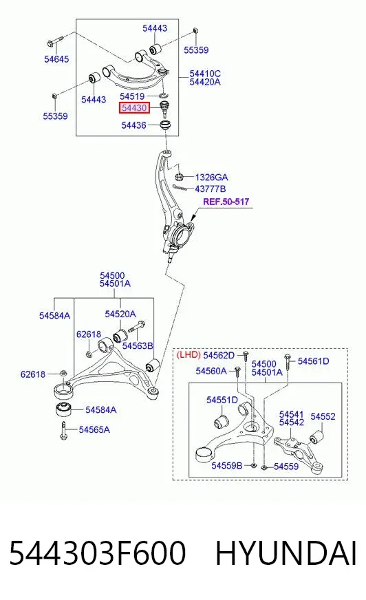 Верхняя шаровая опора 544303F600 Hyundai/Kia