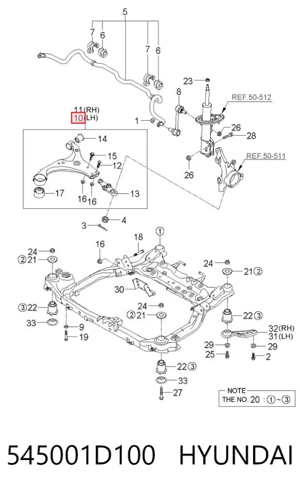 Рычаг передней подвески левый 545001D100 Hyundai/Kia