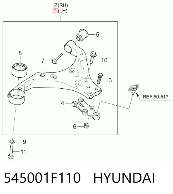Рычаг передней подвески левый 545001F110 Hyundai/Kia