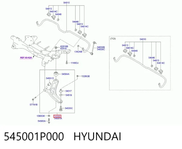 Рычаг передней подвески левый 545001P000 Hyundai/Kia