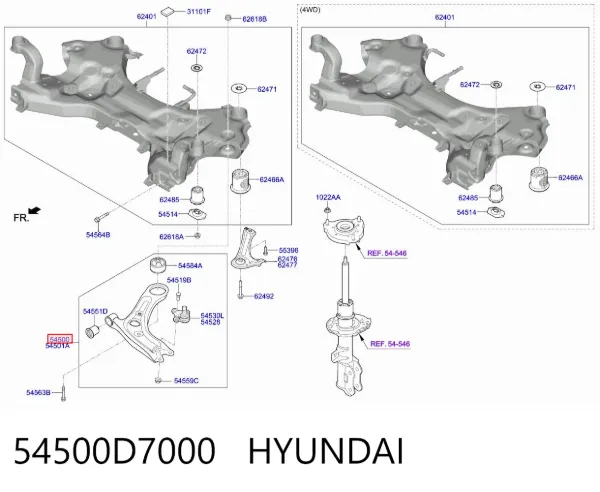 Рычаг передней подвески левый 54500D7000 Hyundai/Kia