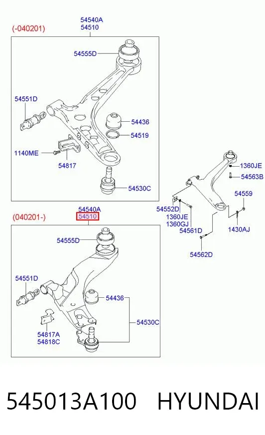 Рычаг передней подвески левый 545013A100 Hyundai/Kia