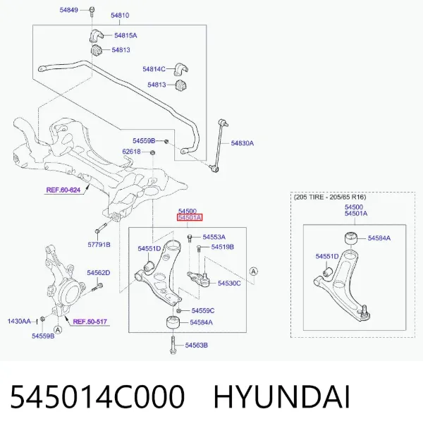 Нижний рычаг 545014C000 Hyundai/Kia