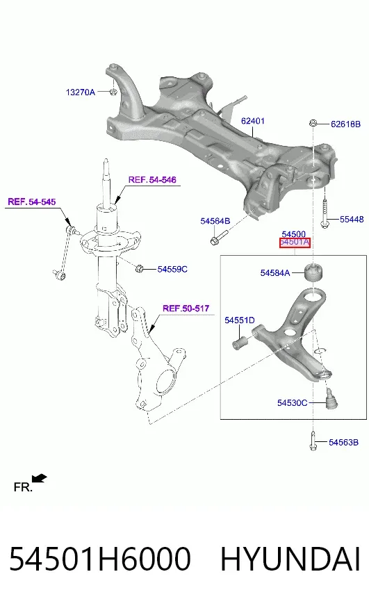 Нижний рычаг 54501H6000 Hyundai/Kia