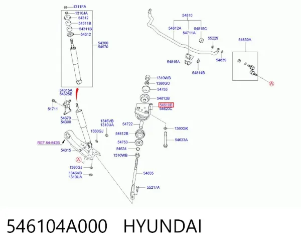 Кронштейн реактивной тяги передней подвески левый 546104A000 Hyundai/Kia