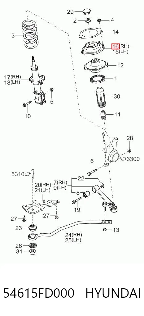 Опора амортизатора переднего правого 54615FD000 Hyundai/Kia