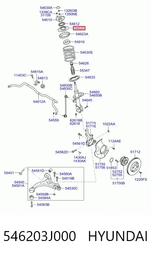 Опорная чашка передней пружины верхняя 546203J000 Hyundai/Kia