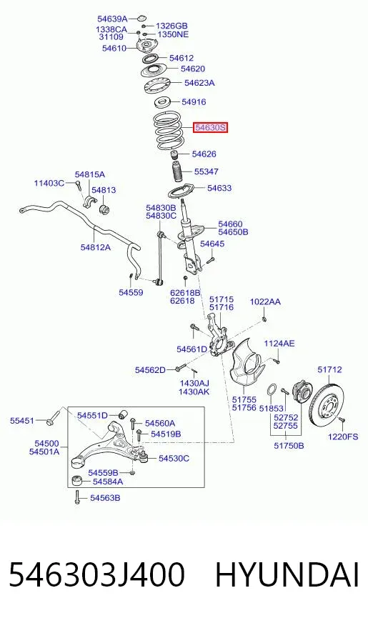 Передняя пружина 546303J400 Hyundai/Kia