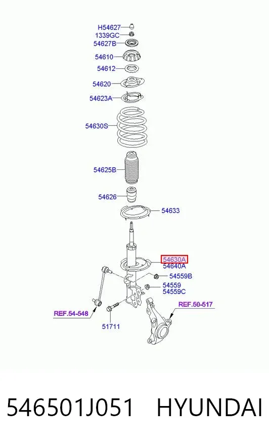 Амортизатор передний левый 546501J051 Hyundai/Kia