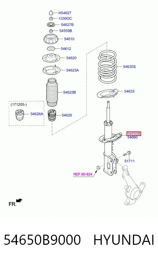 Амортизатор передний левый 54650B9000 Hyundai/Kia