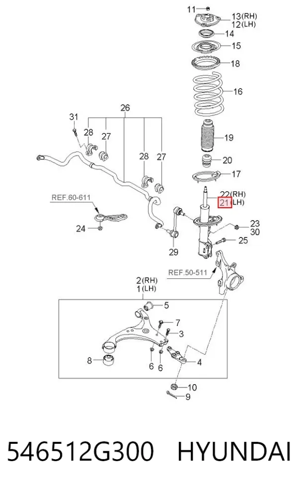 Амортизатор передний левый 546512G300 Hyundai/Kia