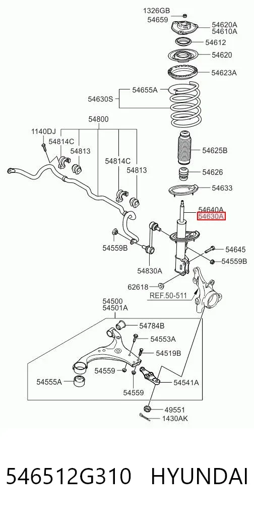 Амортизатор передний левый 546512G310 Hyundai/Kia