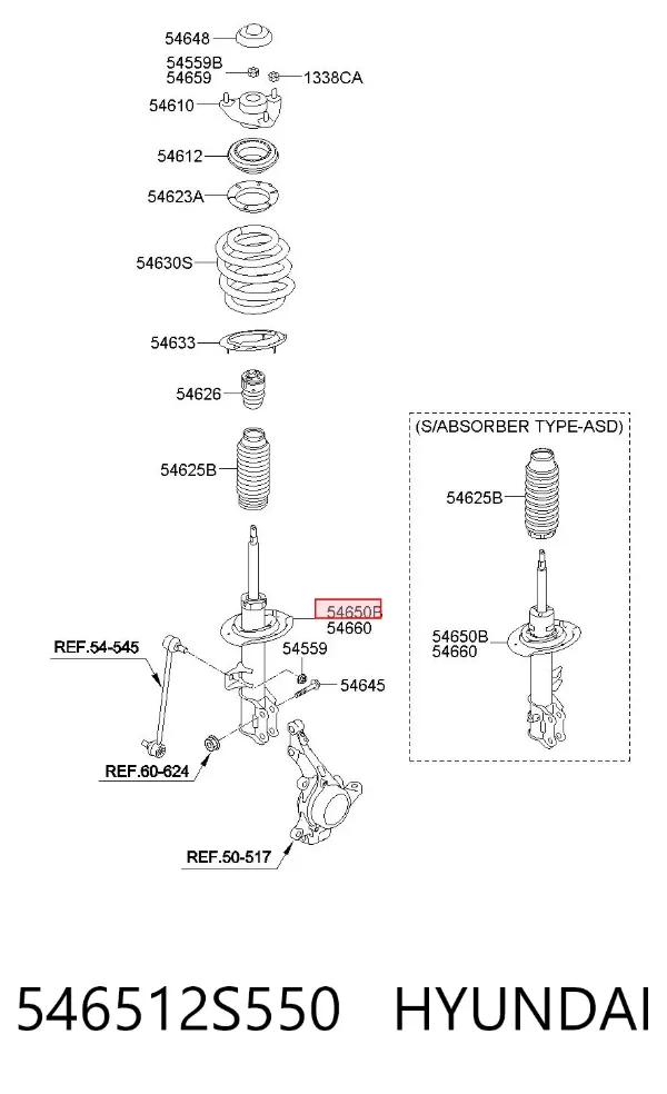 Амортизатор передний левый 546512S550 Hyundai/Kia