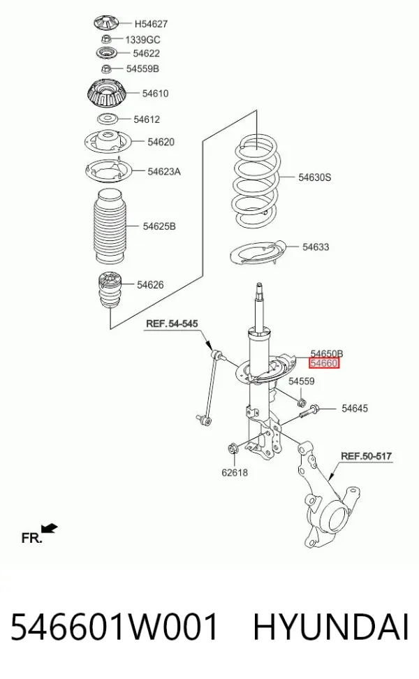 Амортизатор передний правый 546601W001 Hyundai/Kia