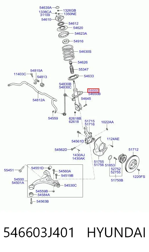 Амортизатор передний правый 546603J401 Hyundai/Kia