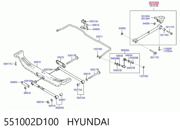 Тяга продольная задней подвески левая 551002D100 Hyundai/Kia