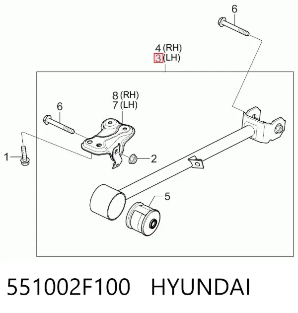 Рычаг (тяга) задней подвески продольный нижний левый 551002F100 Hyundai/Kia