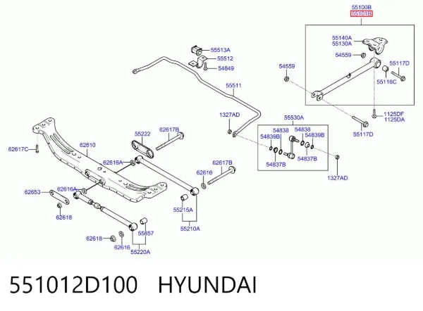 Тяга продольная задней подвески правая 551012D100 Hyundai/Kia