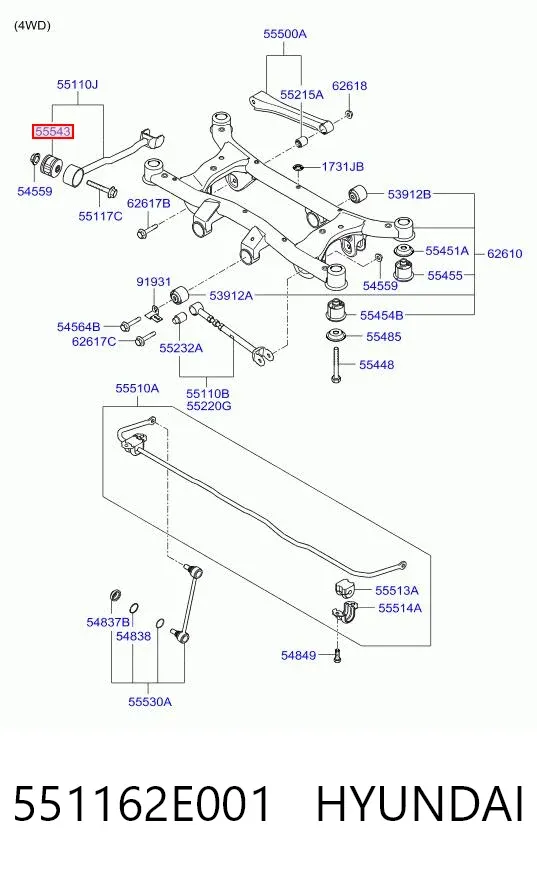 Сайлентблок заднего продольного рычага 551162E001 Hyundai/Kia