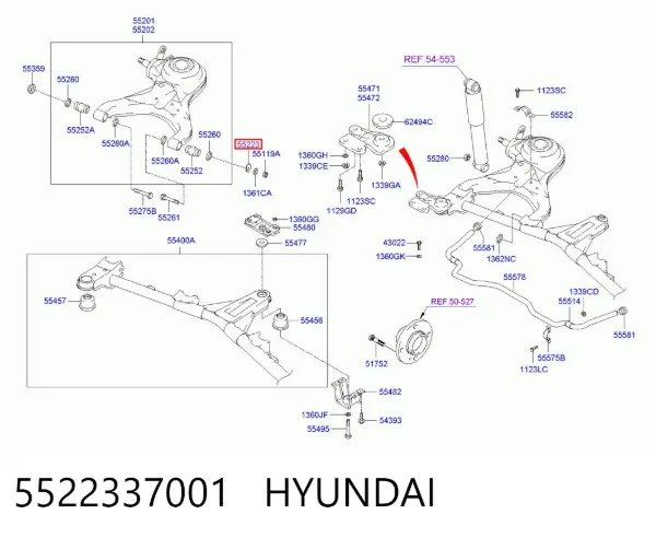 Рычаг задней подвески нижний левый 5522337001 Hyundai/Kia