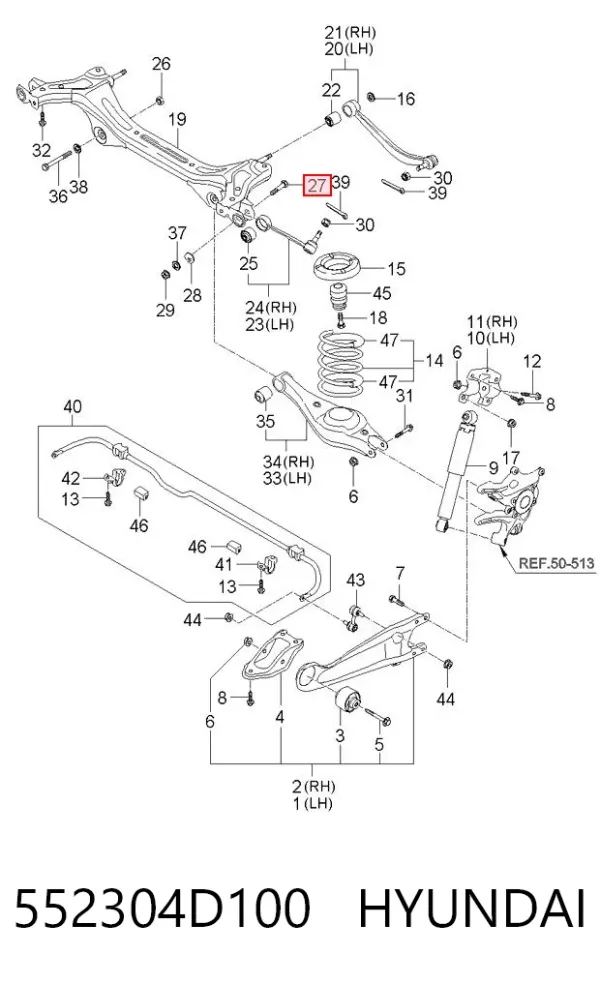 Болт крепления заднего развального рычага, внутренний 552304D100 Hyundai/Kia