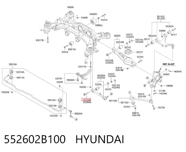 Болт крепления заднего нижнего рычага, внутренний 552602B100 Hyundai/Kia