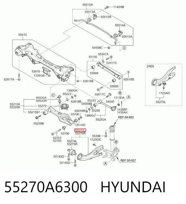 Рычаг (тяга) задней подвески продольный нижний левый 55270A6300 Hyundai/Kia