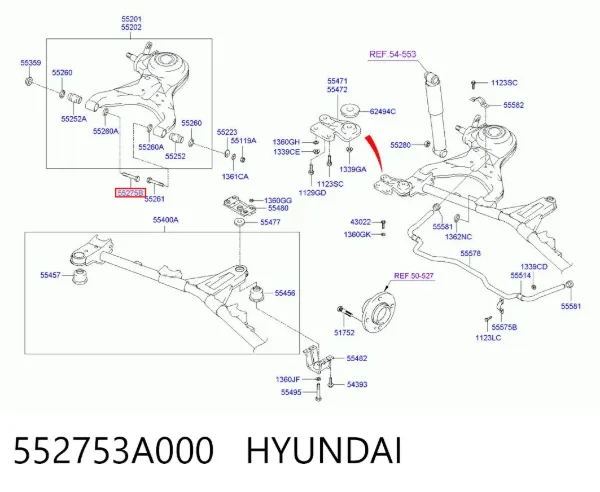 Болт крепления заднего нижнего рычага, внутренний 552753A000 Hyundai/Kia