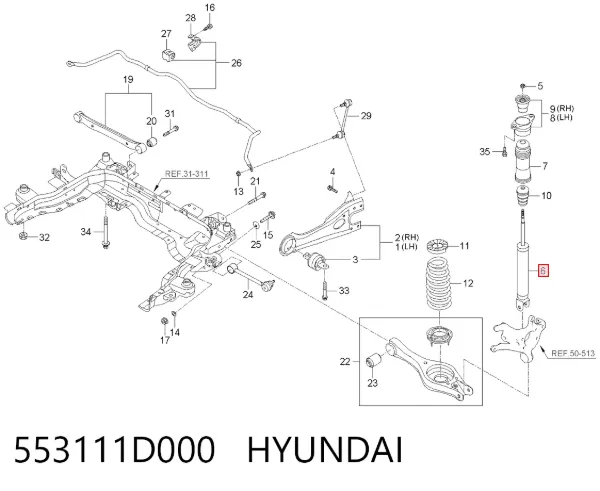 Амортизатор задний 553111D000 Hyundai/Kia