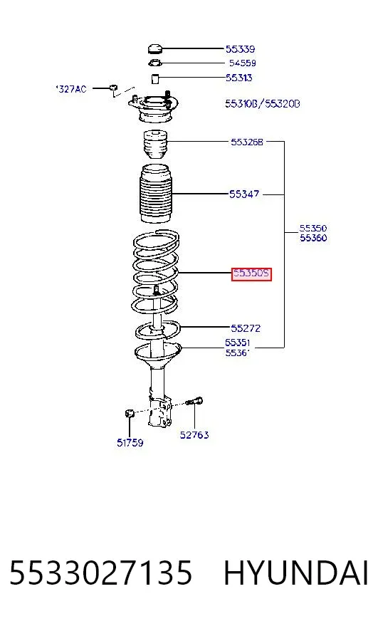 Задняя пружина 5533027135 Hyundai/Kia