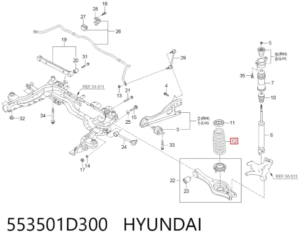 Задняя пружина 553501D300 Hyundai/Kia