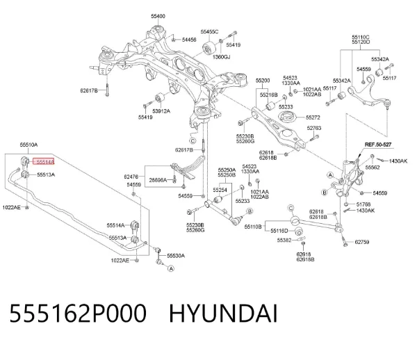 Хомут крепления втулки стабилизатора переднего 555162P000 Hyundai/Kia