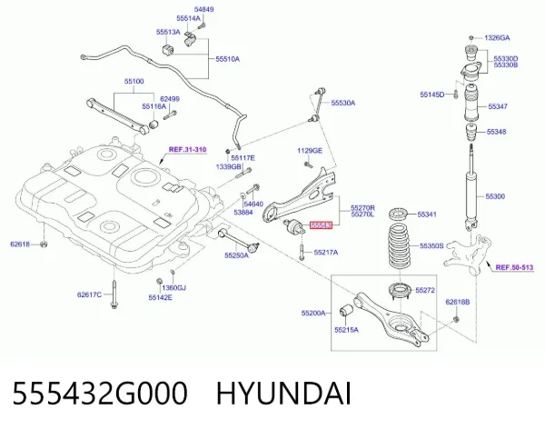 Сайлентблок заднего продольного рычага передний 555432G000 Hyundai/Kia