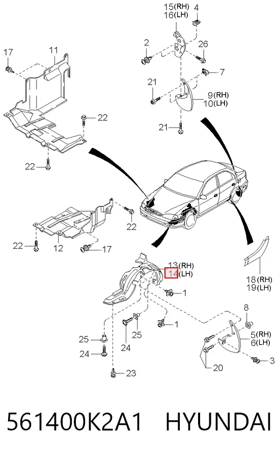 Подкрылок передний левый 561400K2A1 Hyundai/Kia