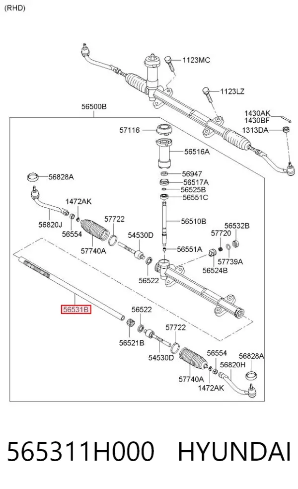 Вал (шток) рулевой рейки 565311H000 Market (OEM)