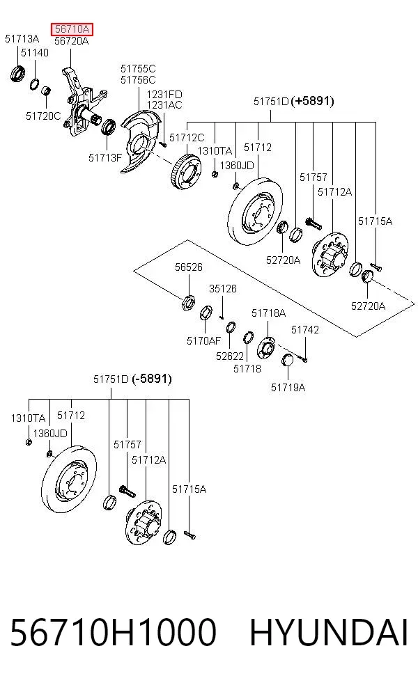 Цапфа передняя левая 56710H1000 Hyundai/Kia