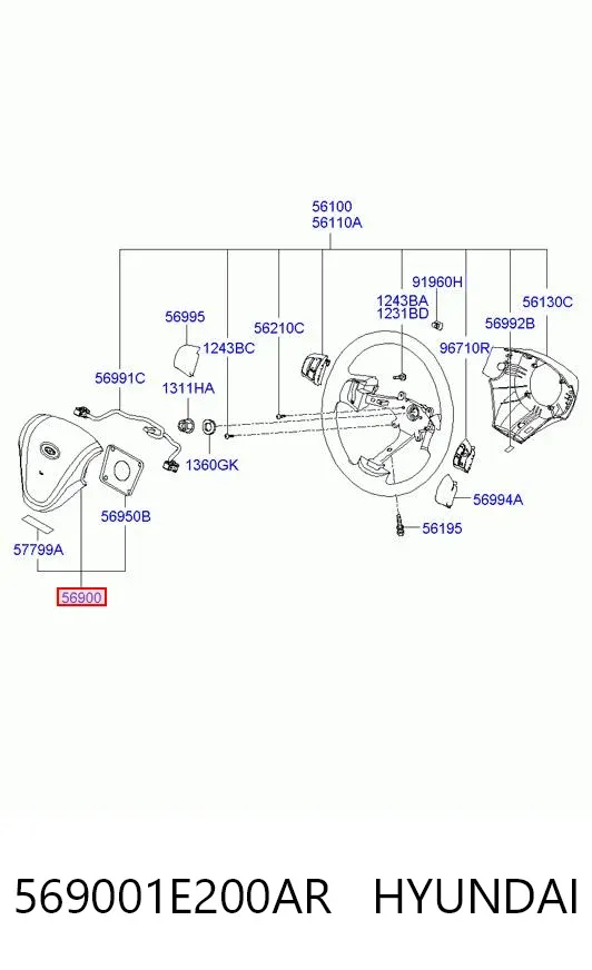 Подушка безопасности водителя 569001E200AR Hyundai/Kia