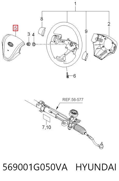 Подушка безопасности водителя 569001G050VA Hyundai/Kia