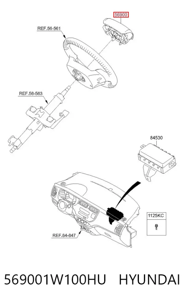 Подушка безопасности водителя 569001W100HU Hyundai/Kia