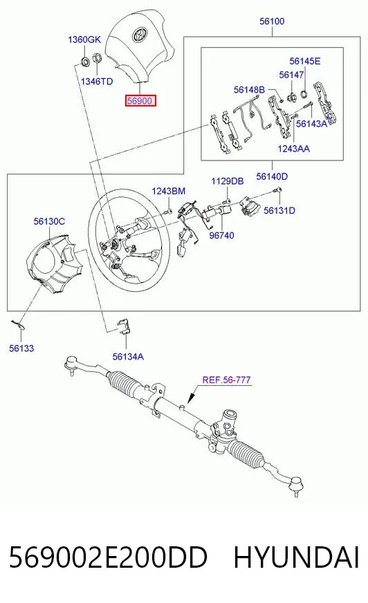 Подушка безопасности водителя 569002E200DD Hyundai/Kia