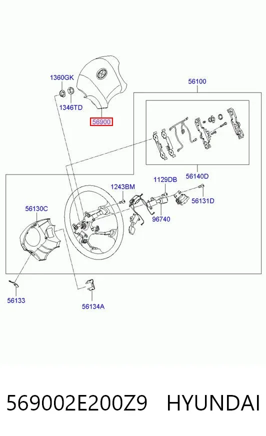 Подушка безопасности водителя 569002E200Z9 Hyundai/Kia